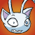 A 50x50 pixel animated buddy icon featuring a light blue cartoon cat-like creature with purple inner ears and silver horns, displayed as two sequential frames on an orange gradient background.