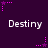Purple background with repeated white text 'Destiny' and pink star-shaped pixel art elements arranged in a pattern