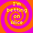 Four identical spiral-patterned with orange and magenta colors display yellow text reading "I'm betting on Alice" in a pixelated font