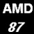 Pixelated white text on black background displays 'AMD' above '87' in blocky font style.
