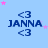 Light blue background with repeated 'JANNA' text flanked by '<3' symbols, pink and light purple stars scattered across the scene.