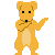 A 4-frame pixel art animation of a yellow cartoon bear performing different poses on a gray background.