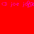 Red background with pink pixelated text and symbols showing '3 joe j' followed by a distorted character and repeating pattern.