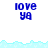 Blue pixelated text 'IOVE YA' appears in multiple positions above and below a light blue wave-like border on white background.