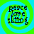 Four identical circular icons with green and cyan concentric rings display the text 'peace love sleep' in black pixelated font.