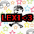 Pixelated skull and crossbones with 'LEXI<3' text overlay on star-patterned background, animated as repeated copies shift across frame.