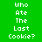 Green background with white pixelated text reading "Who Ate The Last Cookie?" arranged in a , with pink rectangular highlights shifting across different words in each frame