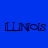 Four display the word 'ILLINOIS' in dark blue pixelated text against solid blue, gray, orange, and purple backgrounds