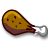 Two pixelated views of a fried chicken drumstick with browned skin and visible holes, attached to a silver metal hook against white background.