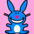 Static pixel art icon of a blue cartoon bunny with pink nose and white belly on solid pink background, rendered in 48x48 pixels with black outlines.