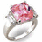 A silver ring with a large pink gemstone on a white background, next to pink background with text "OOHHH" and "SHINY !!!!!!!!!!!!!!!".