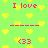 Pixelated green background with yellow hearts, pink text "I love" and "<33", red dashed lines in a pattern