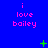 Blue background with pink text reading "i love bailey" repeated in a , green plus and X symbols, and scattered green dots