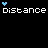 A 5x5 contact sheet of animated frames showing pixelated text forming the phrase "Distance is the only thing standing in my way" with blue and white characters on a black background, each frame containing small heart symbols above the text.