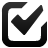 Black checkmark inside a rounded square outline on a light gray background, rendered in pixelated style with gradient shading.