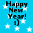 Blue background with white stars and black text reading "Happy New Year! :)" in four identical quadrants.