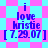 Pixelated text reads 'i love krisie [7.29.07]' over shifting pink and cyan geometric backgrounds with alternating patterns.