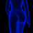 A 48x48 pixel animated contact sheet showing seven sequential frames of a blue wireframe female figure against black background, with visible pose and limb changes across sampled frames.