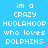 A static digital image with a bright blue background displaying repeated white pixelated text reading "im a CRAZY HOOLAHOOP who loves DOLPHINS" in multiple