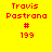 Yellow background with red text 'Travis Pastrana # 199' repeated across six , each featuring a black rectangular bar in different positions
