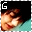 A pixelated image of a person with brown hair and light skin, partially obscured by text that changes across frames.
