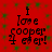 Red background with green square pattern and black text reading "I love cooper forever!" in four identical