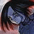 A 48x48 pixel buddy icon featuring a close-up of an anime-style character's face on the left and stylized text on the right against a black background.