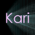 Animated contact sheet showing three frames of a buddy icon with pink text "Kari" on dark teal background, featuring pixelated text and a black circular hole in the bottom frame.
