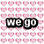 Six- with text overlays: pink hearts, blue gradient, purple swirl, milk carton, orange hearts, and cookie. Each contains bold black text