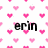 Pixelated icon with pink heart pattern background and black text 'erin' in lowercase.