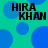 A static digital image features four identical text blocks on a teal background with blue circles, each displaying "HIRA KHAN" in bold black letters.