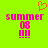 Pixelated green background with pink text reading 'summer 08' and four exclamation marks, plus an orange heart symbol above the left side.