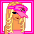 A 3x3 contact sheet of pixel art frames showing a blonde cartoon character with pink visor and swimsuit, some frames containing text phrases about judgment.