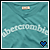 Two side-by-side pixelated images of a teal fabric background with white text and heart symbols, one blue and one white.