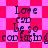 Pixelated text 'Love can be so confusing' on a pink and red checkered background with shifting diamond patterns.