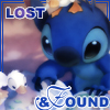Blue cartoon character with large eyes and orange ears, holding a white object, with 'LOST' and '& FOUND' text in blue and white pixelated fonts.