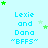 Light blue background with repeated text "Lexie and Dana 'BFFS'" in cyan, surrounded by green stars of varying sizes.