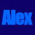 Animated contact sheet showing multiple frames of a blue-themed icon with the name "Alex" in various styles and motion effects on a light blue background.