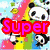 Pixelated of six distinct cartoon-style images with overlaid text reading "Super Clubs Is The Best Ever" in red and purple lettering