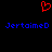 Red pixelated heart symbol above two blue text instances reading 'JertomeD' on black background.