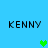 Blue background with four 'KENNY' text blocks and green pixel hearts in different positions across frames.