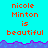 Pixelated cyan background with orange text reading 'nicole Minton is beautiful' repeated across three , bordered by purple wave-like patterns