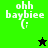 Pixelated text 'ohh baybie (:' on green and black backgrounds with a star symbol changing color.