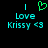 Pixelated cyan text and symbols on black background with green heart symbol above 'Love Krissy <3' in two side-by-side views.