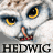 Animated contact sheet of a Hedwig owl icon with six frames showing eye and head movements, each frame featuring the text "HEDWIG" below the owl's face on a gray background.