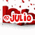 Red 3D 'Love' text with floating red squares on white background; 'Julio' and 'ning' text overlays with heart symbols.
