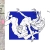 Blue and white pixelated icon with abstract curved shapes resembling a stylized letter or symbol, set against a light background.