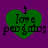 Green heart-shaped icon with 'I love penguins' text on purple background, showing pixelated animation frames.