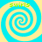 Four identical spiral patterns arranged in a , each with blue and yellow colors and the word 'swirls' at top left