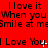 Red background with black text repeating 'I love it' and 'When you Smile at me', featuring animated white pixel changes in the middle of each line.